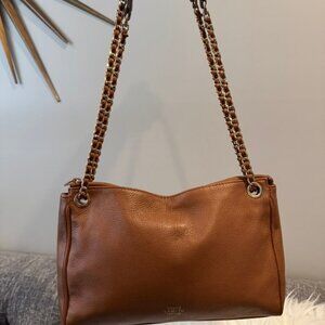 Vince Camuto Leather Brown Crossbody Bag with Chain Strap Tan Clutch